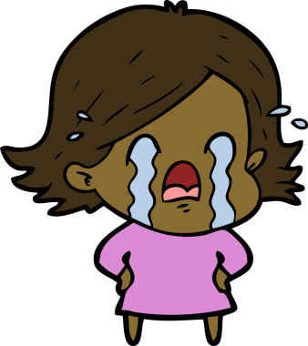 Bir insan tarafından çizilmiş ağlayan çizgi film kadını.