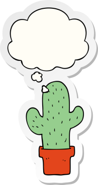 Düşünce baloncuğu insan tarafından çizilmiş bir çıkartma olan çizgi film kaktüsü.