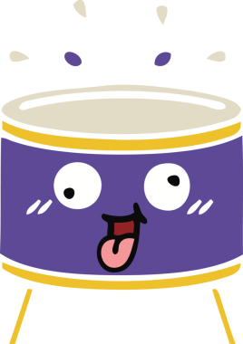 Bir insan tarafından çizilen davulun düz renk retro karikatürü