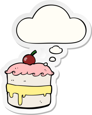 Düşünce baloncuklu çizgi film pastası bir insan tarafından çizilmiş çıkartma.