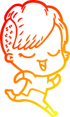 Bir insan tarafından çizilmiş fütüristik giysiler içinde mutlu bir çizgi film kızı çizimi.