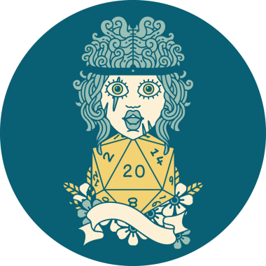 Retro Dövme Tarzı İnsan Barbarlığı Bir insan tarafından çizilmiş doğal 20 zar ile