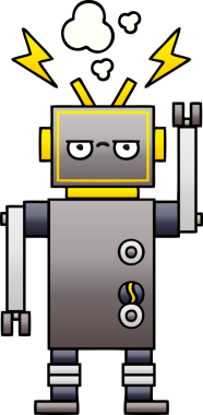 Arızalı bir robotun insan tarafından çizilmiş gölgeli karikatürü