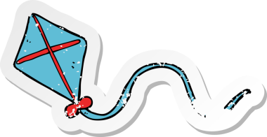 Bir insan tarafından çizilmiş karikatür uçurtmasının gerilimli etiketi.