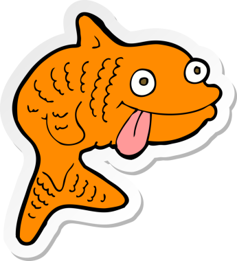 Bir insan tarafından çizilmiş karikatür balığının çıkartması.