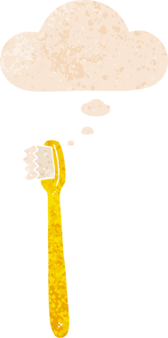 Düşünce baloncuklu çizgi film diş fırçası grunge sıkıntılı retro desen bir insan tarafından çizilmiş