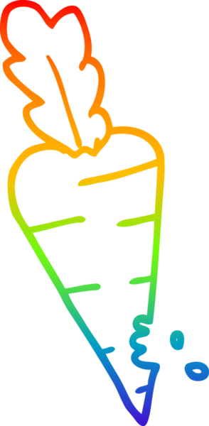 gökkuşağı gradyan çizgi çizimi bir insan tarafından çizilmiş ısırık izleri olan havuç karikatürü