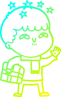 Bir çizgi film karakteri, bir insan tarafından çizilmiş soğuk gradyan çizimi.