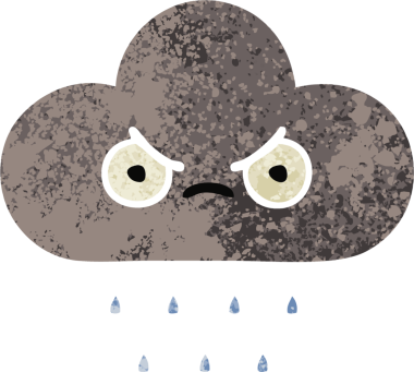 Bir insan tarafından çizilmiş fırtına yağmuru bulutunun retro çizim tarzı karikatürü