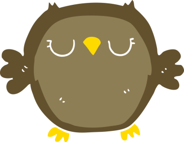 Bir insan tarafından çizilmiş düz renkli çizgi film baykuşu