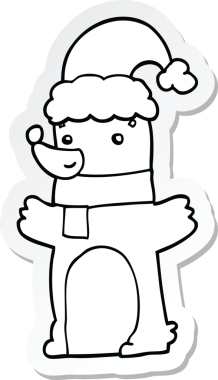 Bir insan tarafından çizilmiş Noel şapkası takan bir ayının çıkartması.