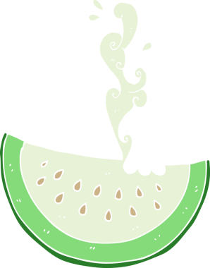 Bir insan tarafından çizilmiş kavun diliminin düz renk çizimi