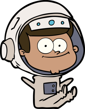 Bir insan tarafından çizilmiş mutlu astronot çizgi filmi.