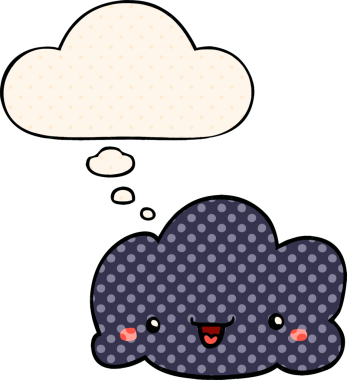 Bir insan tarafından çizilmiş çizgi roman tarzında düşünce baloncuğu olan şirin bir çizgi film bulutu.