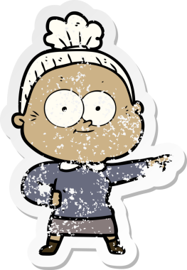 Bir insan tarafından çizilmiş mutlu, yaşlı bir kadının sıkıntılı çıkartması.