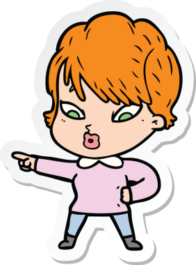 Bir insan tarafından çizilmiş bir karikatür kadının çıkartması.