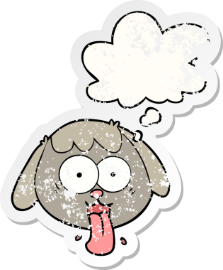 Düşünce baloncuğuyla soluyan çizgi film köpeğinin yüzü insan tarafından çizilmiş yıpranmış bir çıkartma gibi.