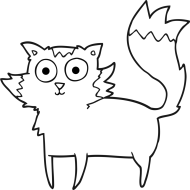 Bir insan tarafından çizilmiş siyah beyaz çizgi film kedisi.