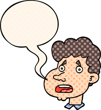 Çizgi roman tarzında bir insan tarafından çizilmiş konuşma balonuyla şok olmuş bir adam.