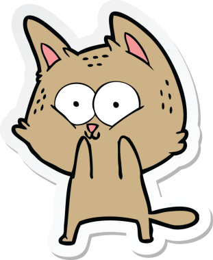 Bir insan tarafından çizilmiş çizgi film kedisinin çıkartması.