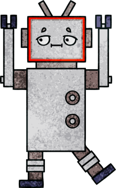 Bir insan tarafından çizilmiş bir robotun retro grunge dokusu