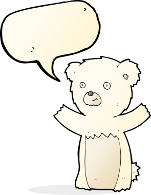 bir insan tarafından çizilmiş konuşma balonlu kutup ayısı yavrusu.