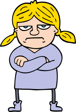 Bir insan tarafından çizilmiş karikatür tarzı huysuz bir kız.