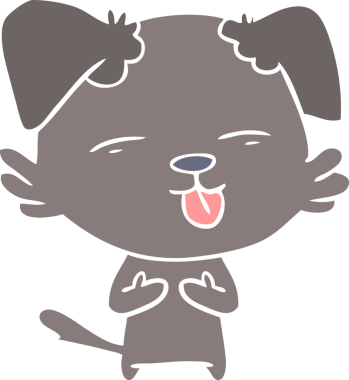 Bir insan tarafından çizilmiş düz renkli çizgi film köpeği.