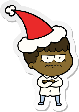 Bir insan tarafından çizilmiş Noel Baba şapkası giymiş sinirli bir adamın el yazısı.