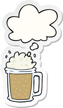 Düşünce baloncuklu çizgi film birası insan tarafından çizilmiş bir çıkartma.