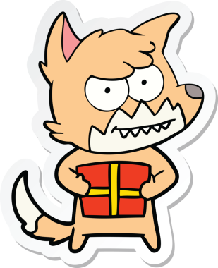 Bir insan tarafından çizilmiş, sırıtan bir tilkinin çıkartması.