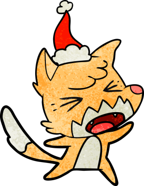 Bir insan tarafından çizilmiş Noel Baba şapkası giymiş bir tilki çizilmiş kızgın el çizimi.
