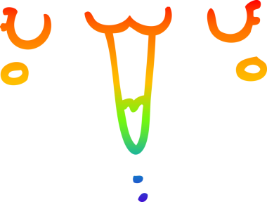 Gökkuşağı gradyan çizimi. Bir insan tarafından çizilmiş şirin, mutlu bir çizgi film yüzü.