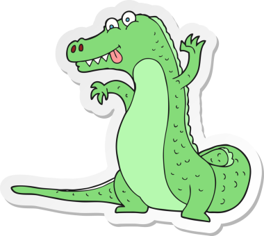 Bir insan tarafından çizilmiş timsah çizgi film etiketi.