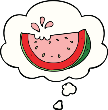 Bir insan tarafından çizilmiş düşünce balonlu karpuz.