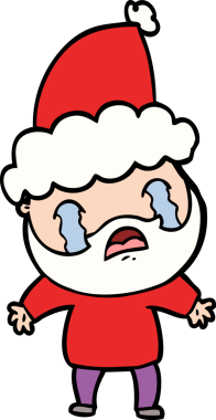 Bir insanın çizdiği Noel Baba şapkasıyla ağlayan sakallı bir adamın el çizimi.