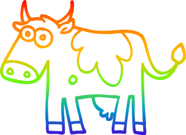 Gökkuşağı gradyan çizgi çizimi bir insan tarafından çizilmiş bir çiftlik ineği