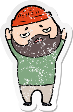 Bir insan tarafından çizilmiş sakallı endişeli bir karikatür çıkartması.