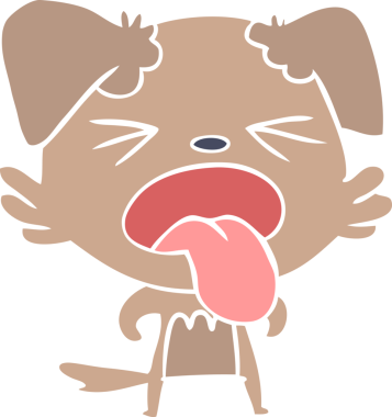 Düz renkli çizgi film. Bir insan tarafından çizilmiş iğrenç bir köpek.