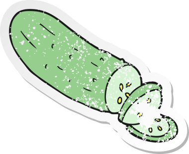 Bir insan tarafından çizilmiş salatalık dilimlenmiş bir çizgi filmin gerilimli yapıştırması.