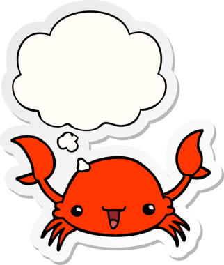 Düşünce baloncuklu karikatür yengeci insan tarafından çizilmiş bir çıkartma.