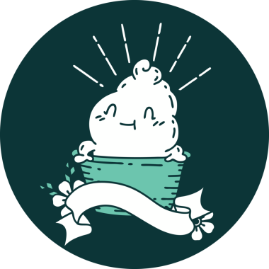 Bir insan tarafından çizilmiş dövme stili dondurma karakterinin simgesi