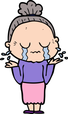 Bir insan tarafından çizilmiş ağlayan yaşlı kadın çizgi filmi.