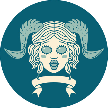 Retro Dövme Biçimi karakter yüzünü bir insan tarafından çizilmiş parşömen pankartıyla düzenliyor