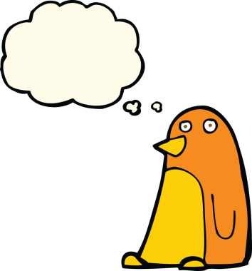 Bir insan tarafından çizilmiş düşünce baloncuklu çizgi film kuşu.