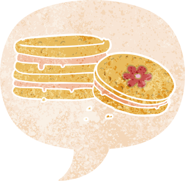 grunge içinde konuşma balonu olan karikatür bisküvisi bir insan tarafından çizilmiş sıkıntılı retro desen tarzı