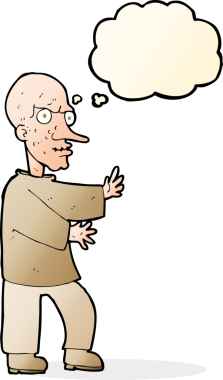 Bir insan tarafından çizilmiş düşünce baloncuğu olan bir adam.