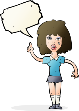 Bir insan tarafından çizilmiş konuşma baloncuğu fikri olan sert bir kadın.