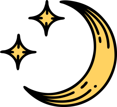 Geleneksel ay şeklinde dövme ve bir insan tarafından çizilmiş yıldızlar.