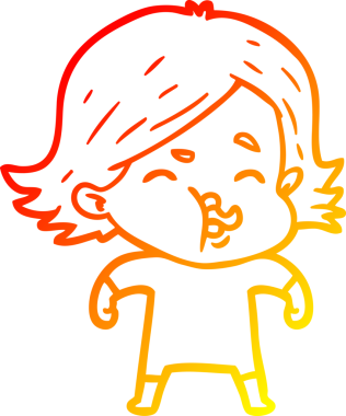 Bir insan tarafından çizilmiş bir çizgi film kızının sıcak çizgi çizimi.